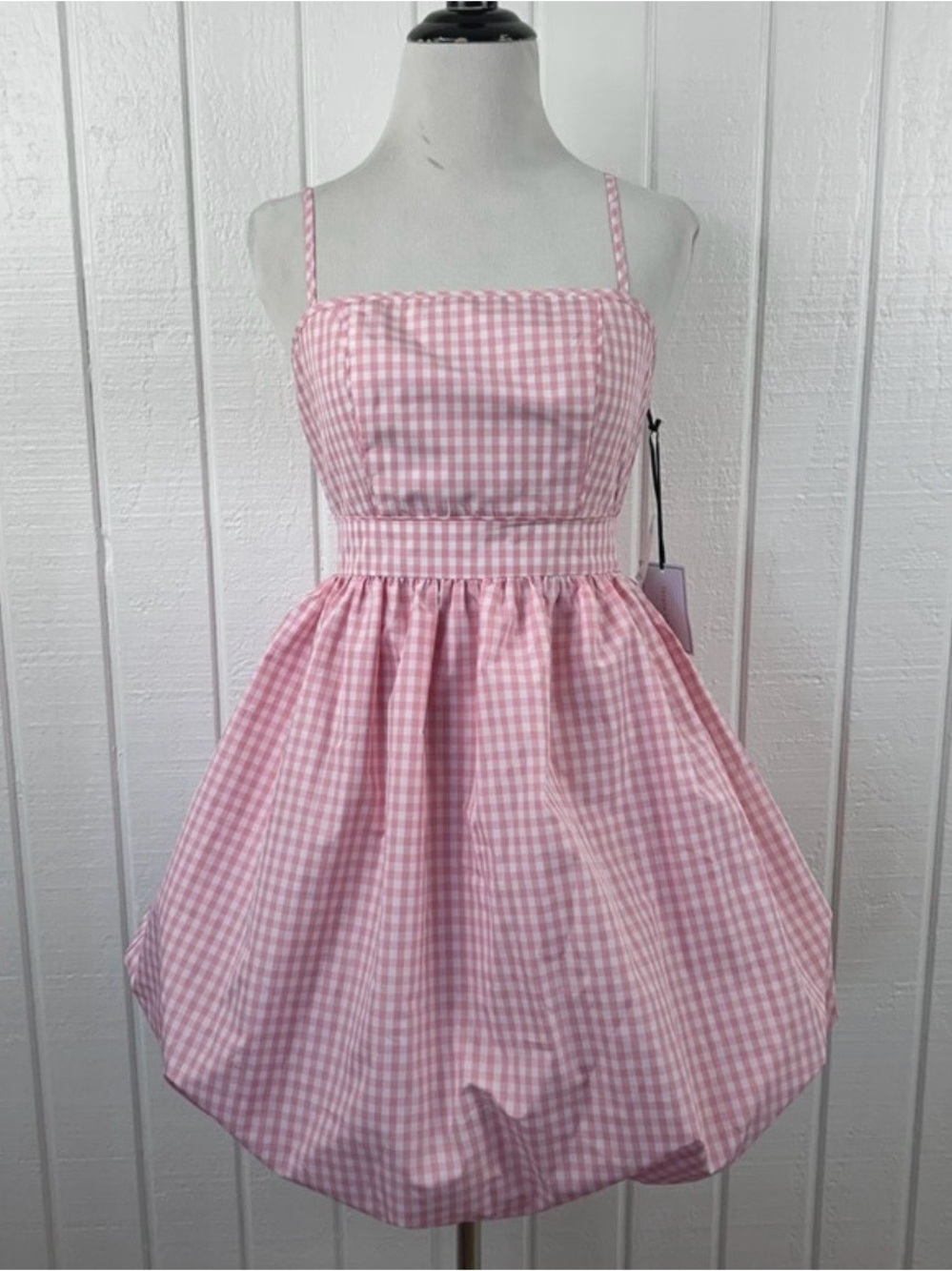 STATE Pink Gingham Spaghetti-Strap Dress; NWT